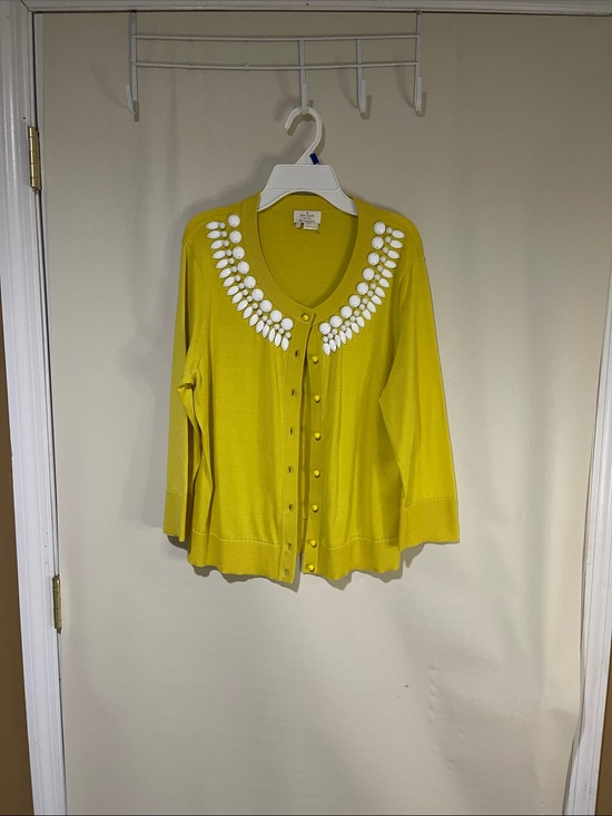 kate spade Sweaters - NWOT Kate Spade Beautiful Yellow Embellished V-Neck Button Cardigan SZ Large